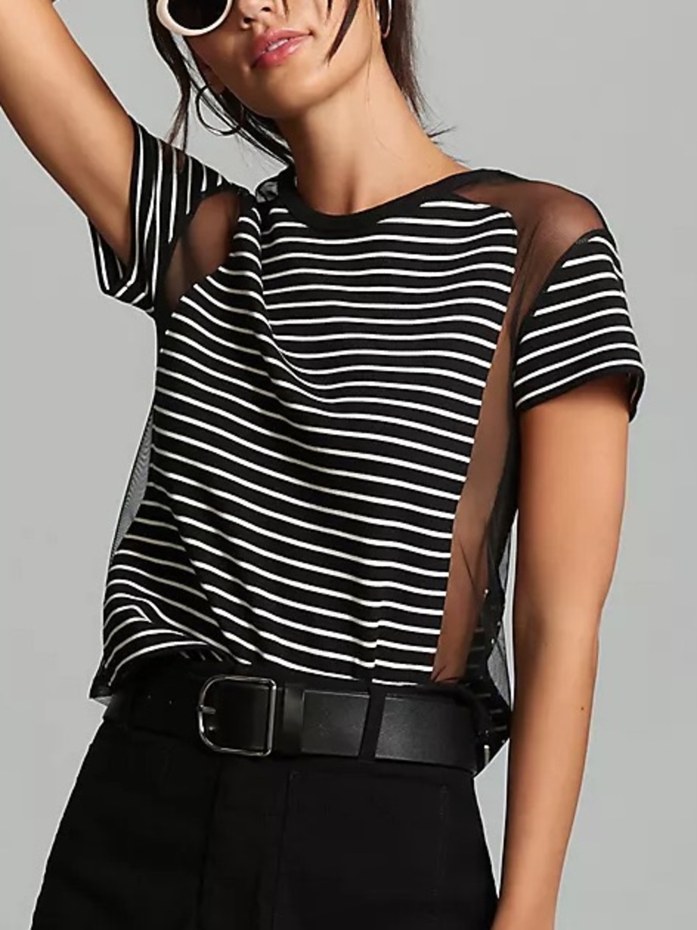 Maeve Anthropologie Women’s Striped Mesh Tee Shirt - Picture 3 of 7